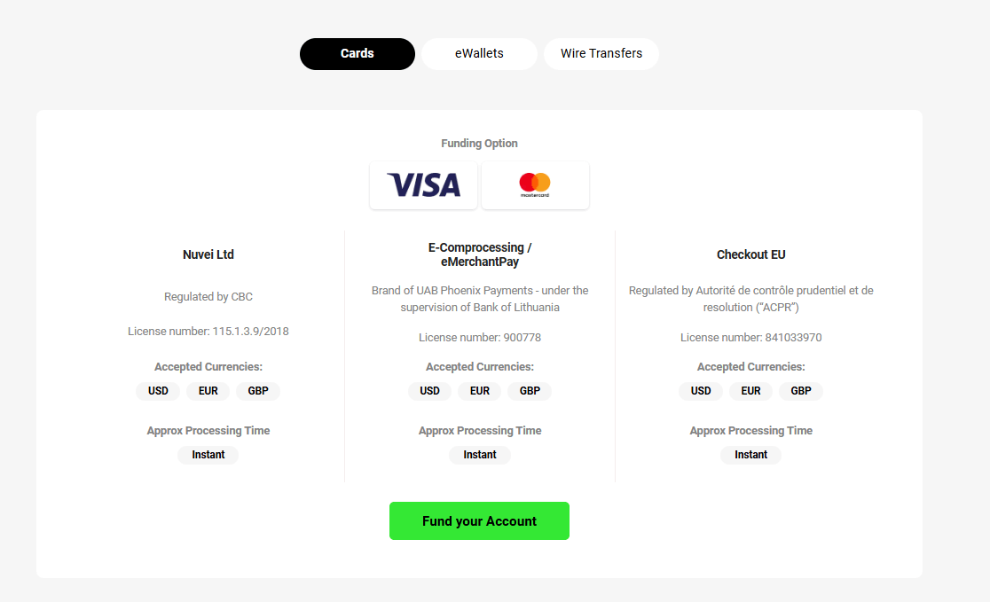 Screenshot of IC Markets's official website displaying Deposit and withdrawals methods.