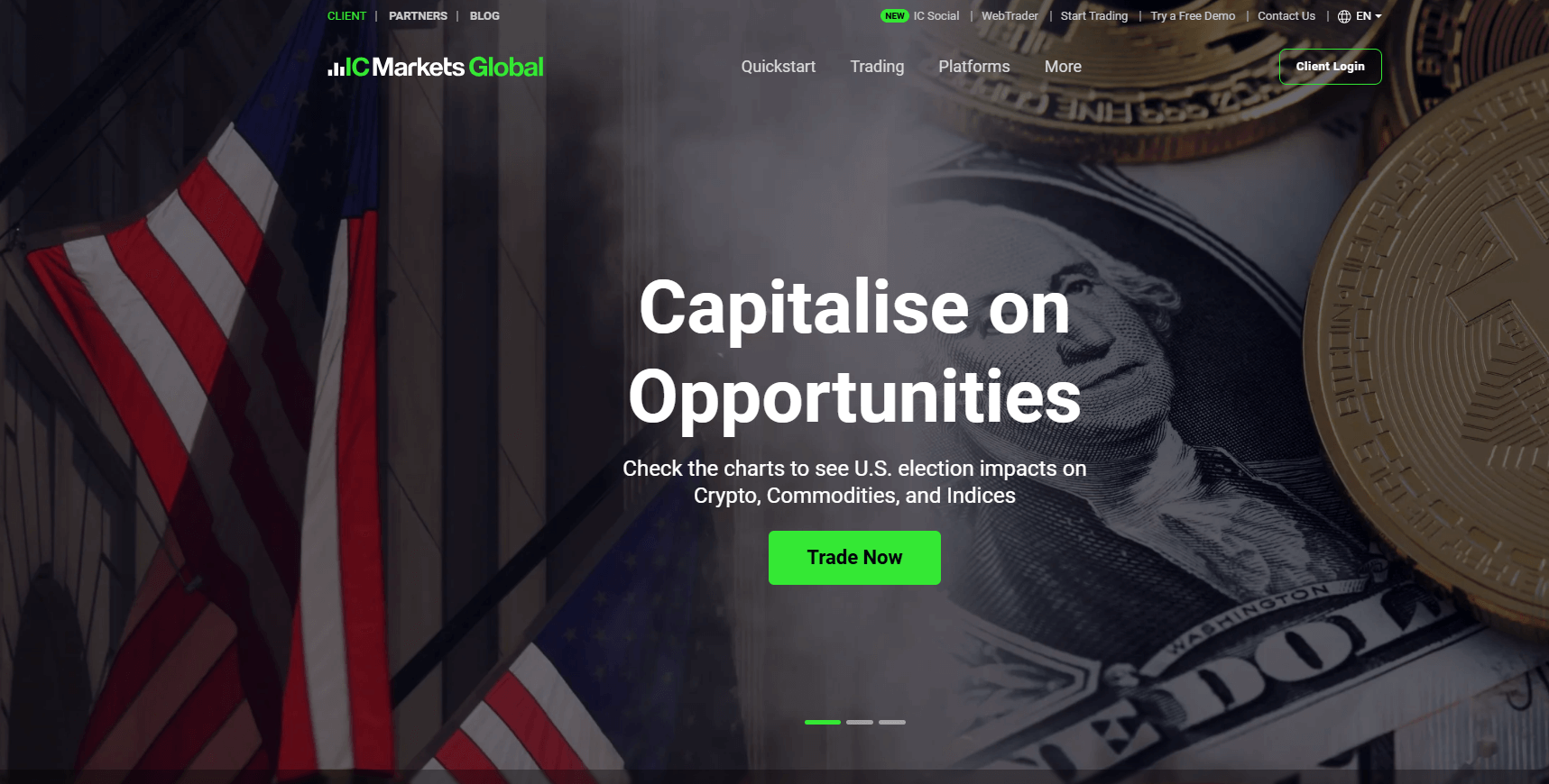 Screenshot of IC Market's official website displaying their homepage.