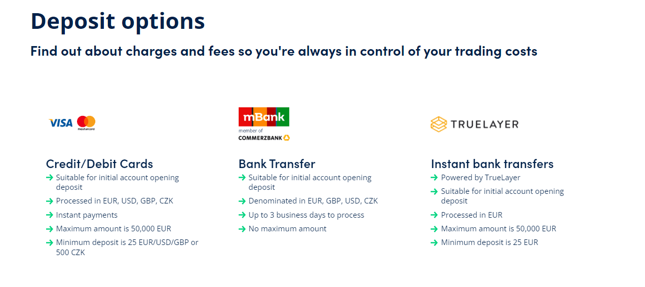 Screenshot of OANDA's official website displaying Deposit options
