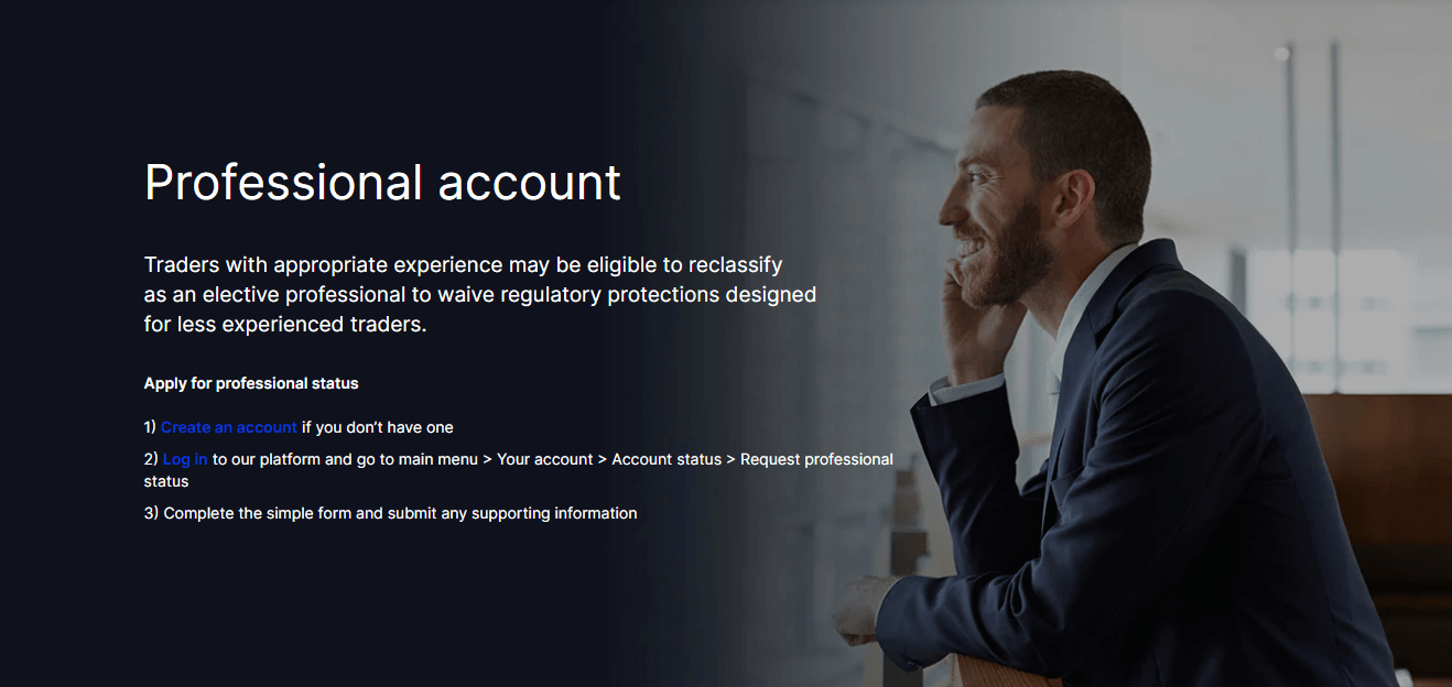 Screenshot of Saxo's official website displaying their Professional account features.