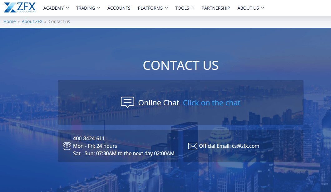 ZFX contact us information