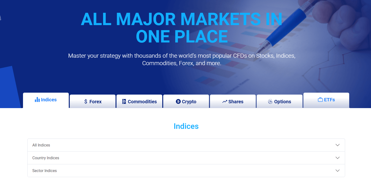 Screenshot of Plus500's official website displaying tradable asstes