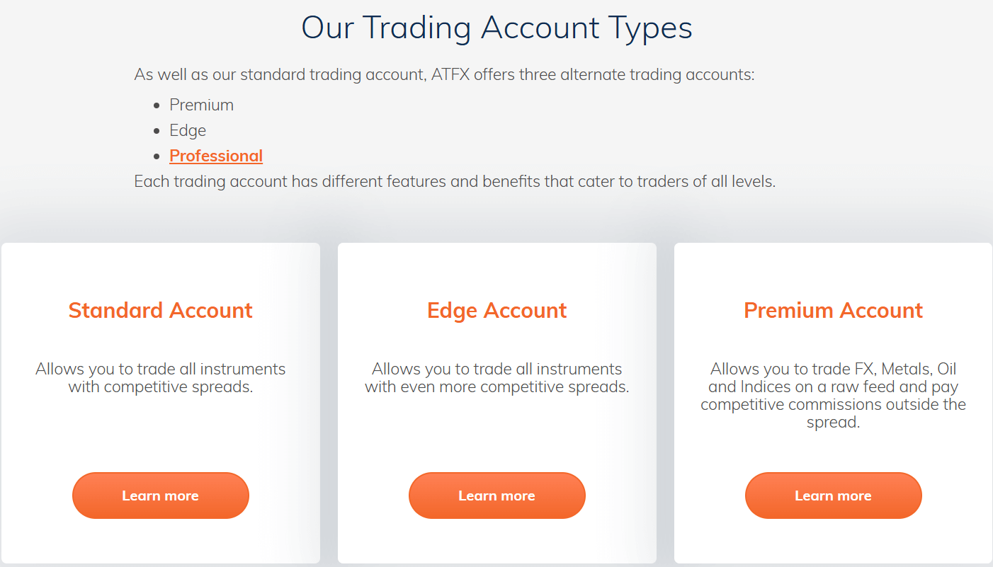 ATFX account types