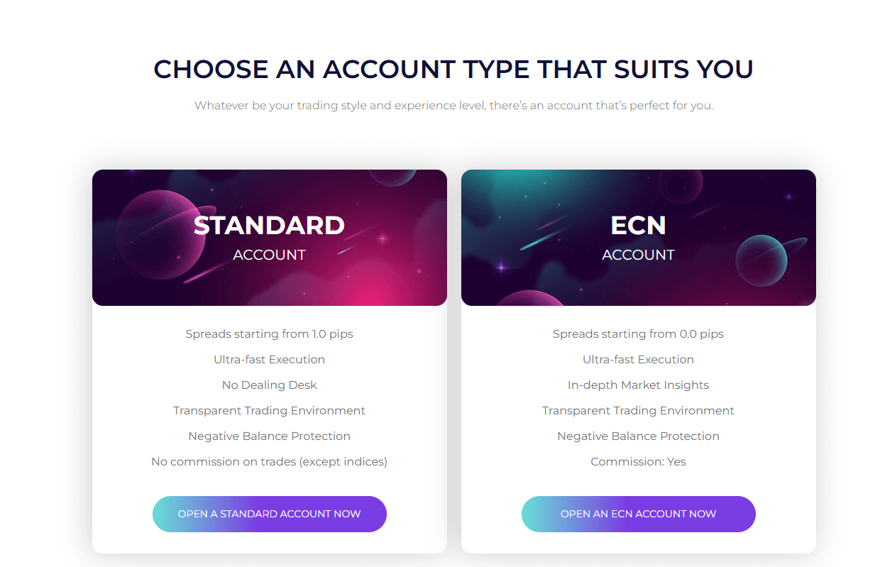 Startrader account types