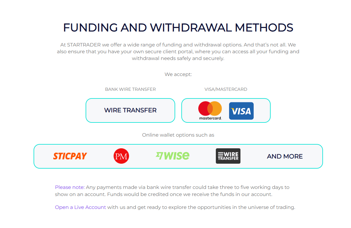 Startrader withdrawals methods