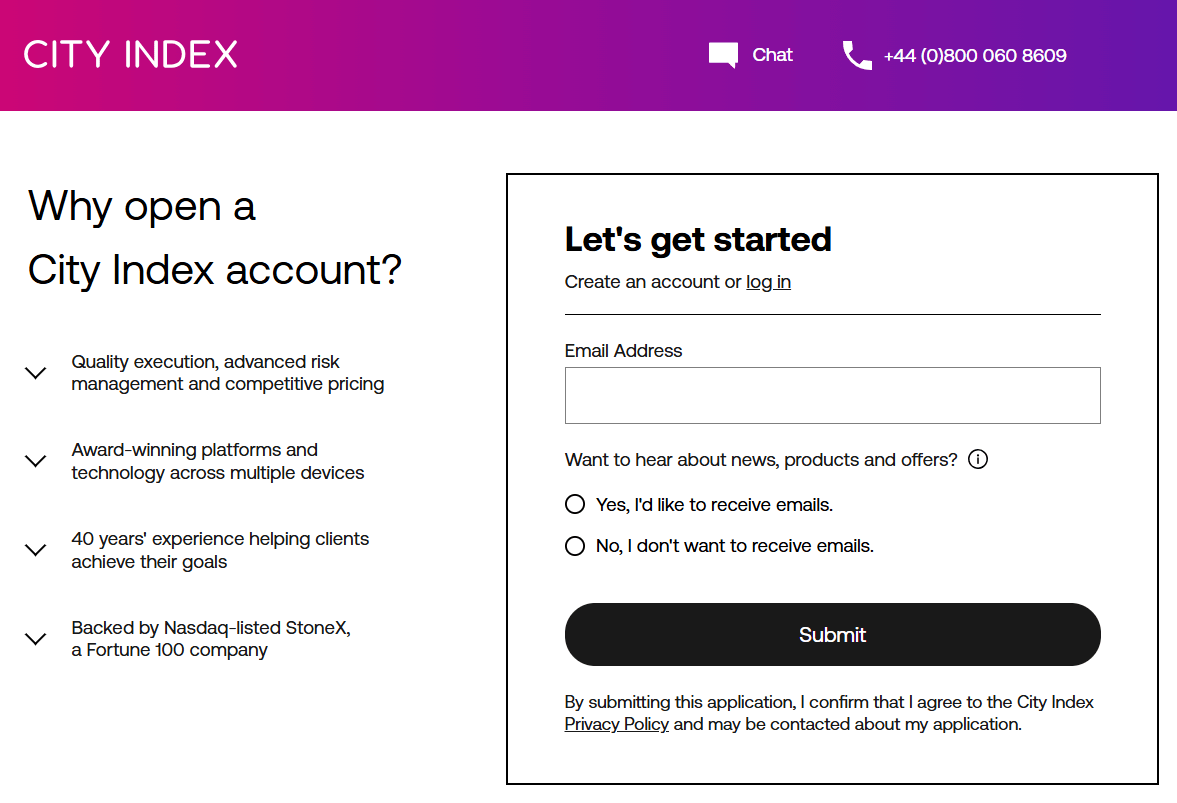 City index Create account