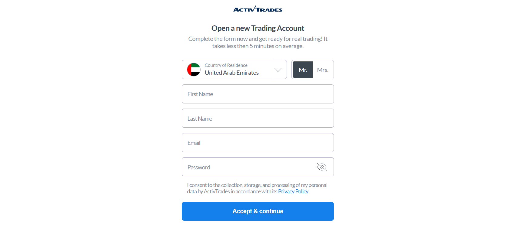ActivTrades Create Accounts