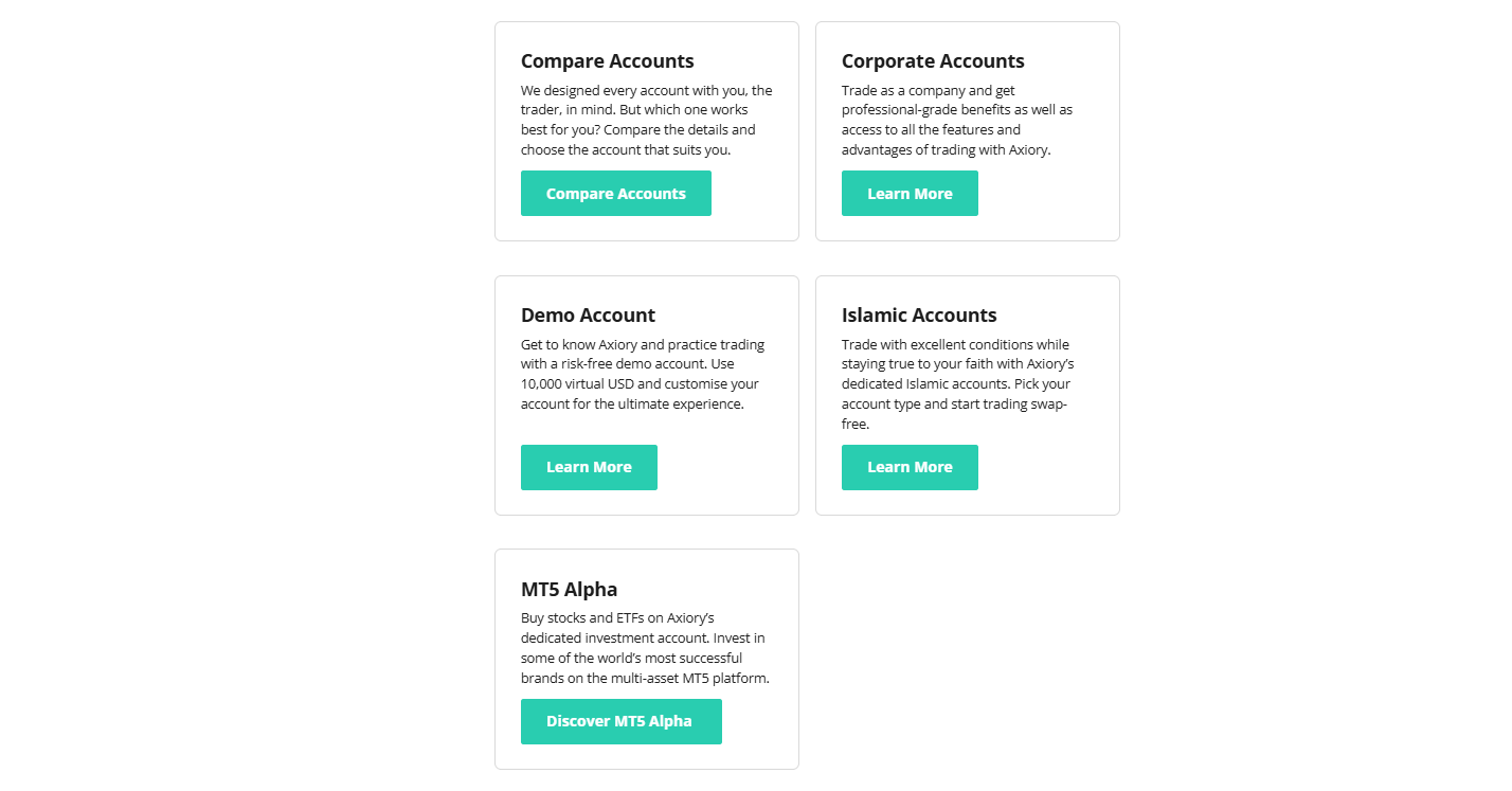 Axiory account types