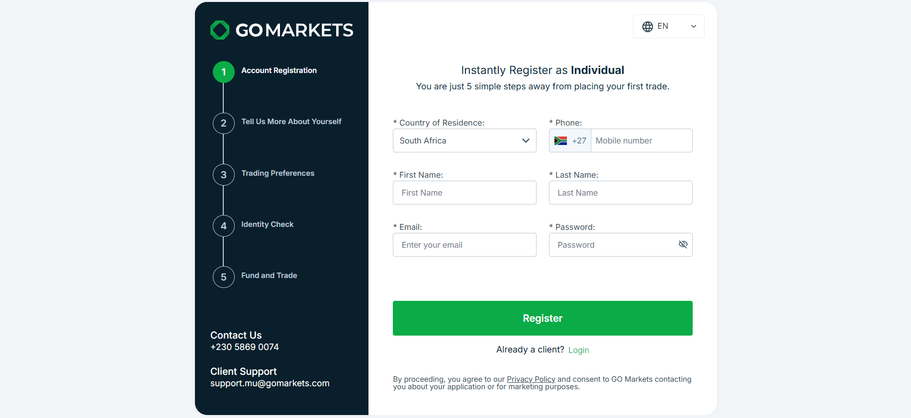 GOMarkets register