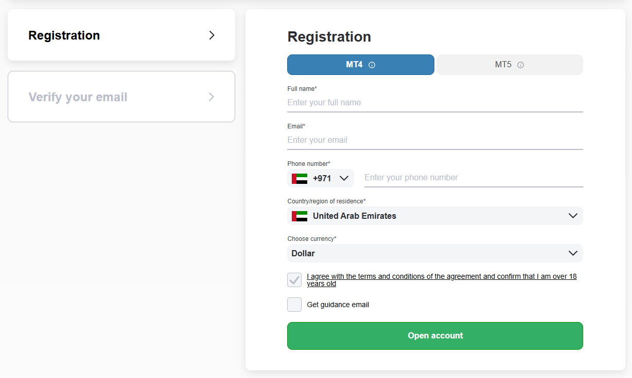 InstaForex register