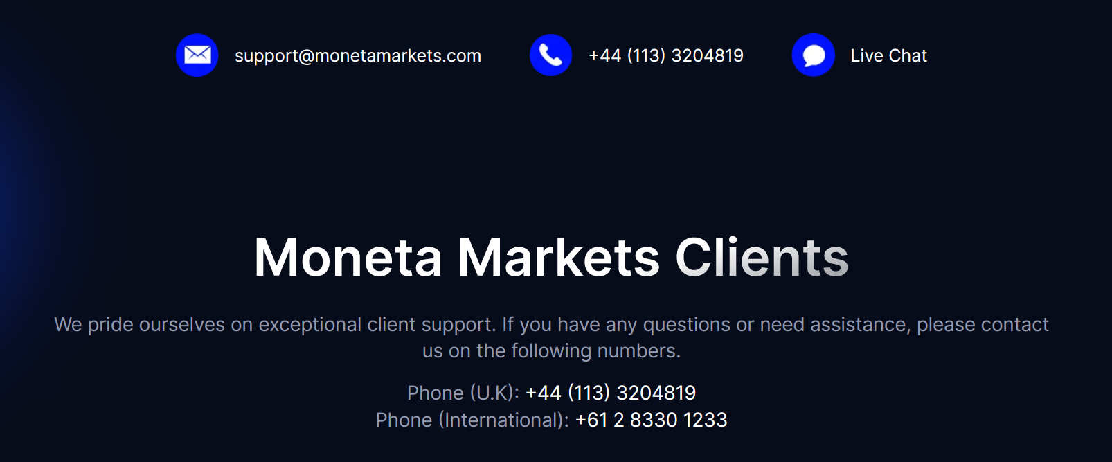 Moneta Markets supports