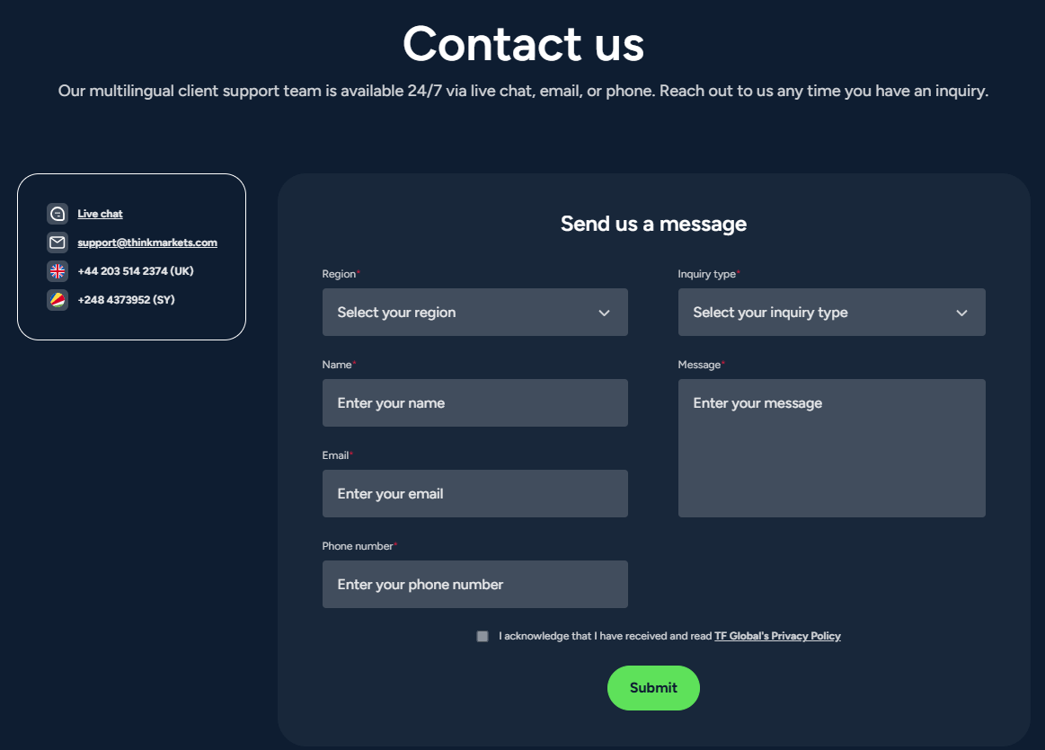 thinkmarkets contact
