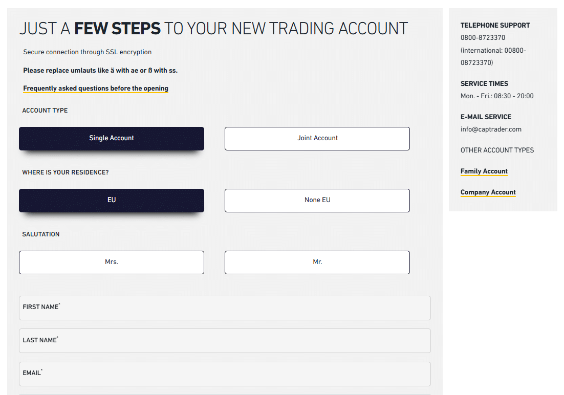 Captrader register