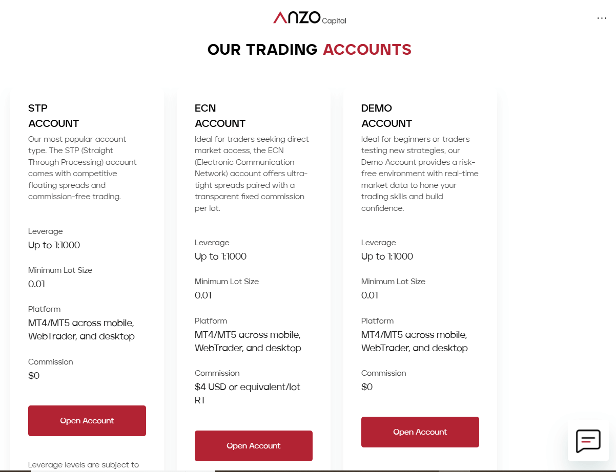 anzo accounts type