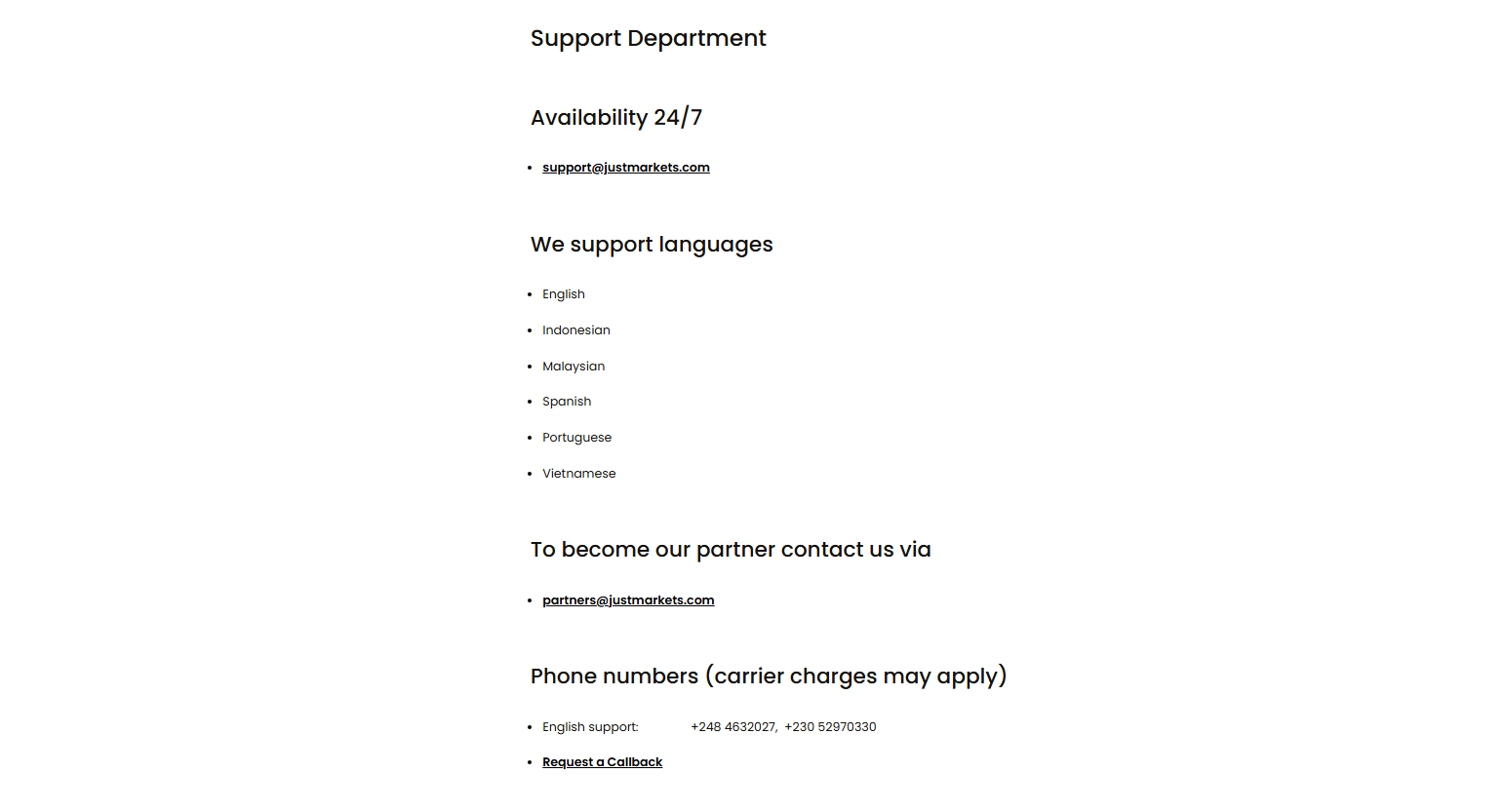 justmarkets supports