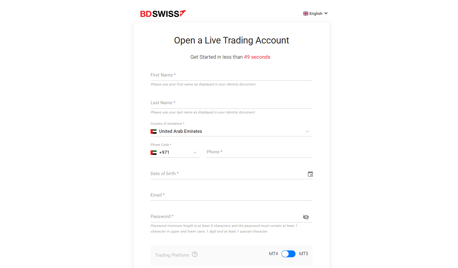 BDSWISS Register