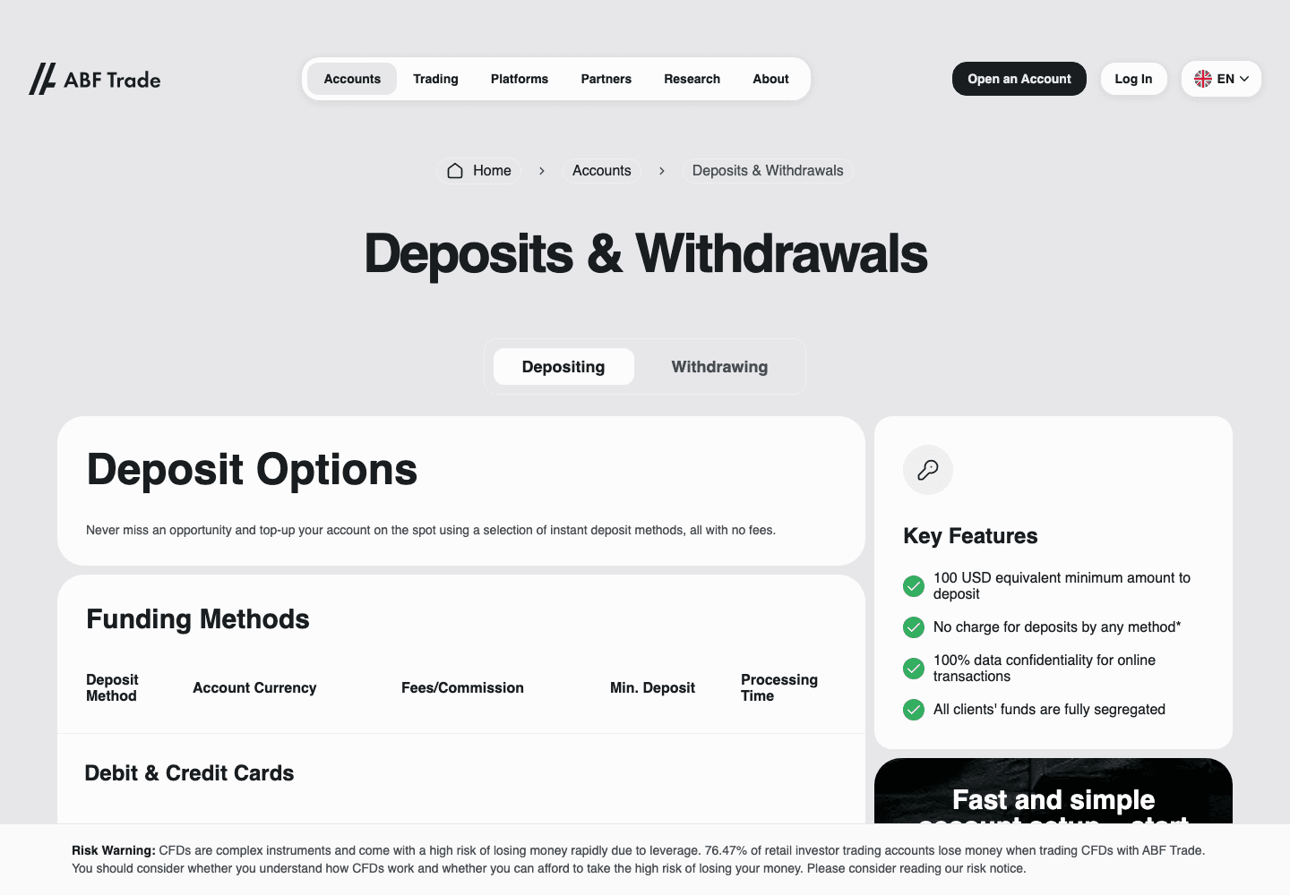 ABF Trade EU Limited deposit and withdrawal options