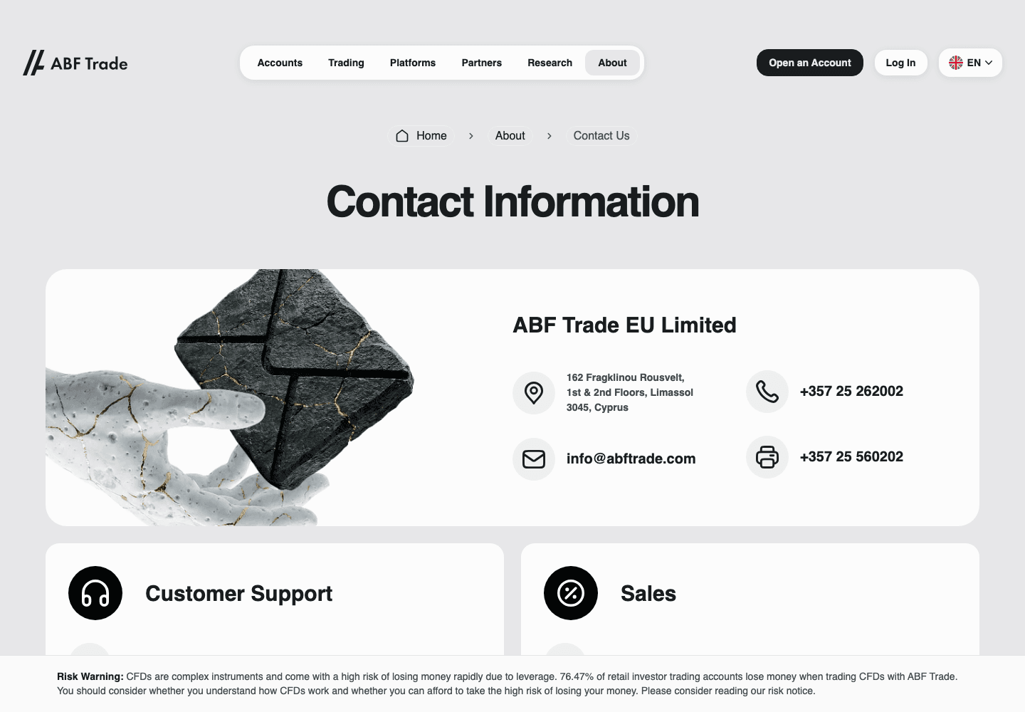 ABF Trade EU Limited contact and support page