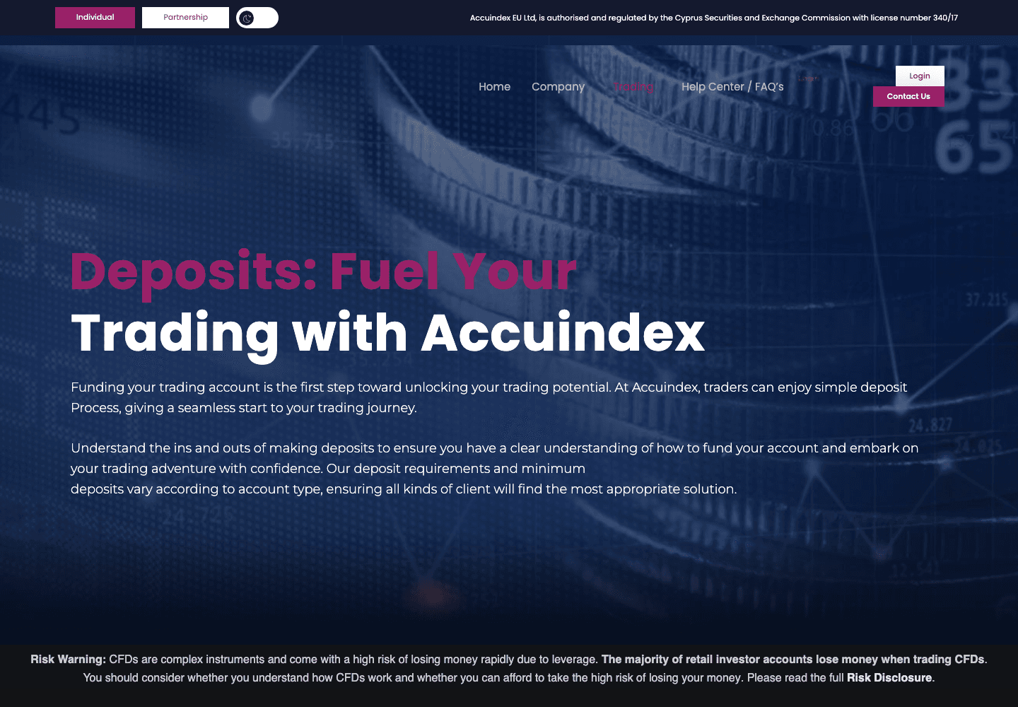 Accuindex EU Ltd deposit and withdrawal options