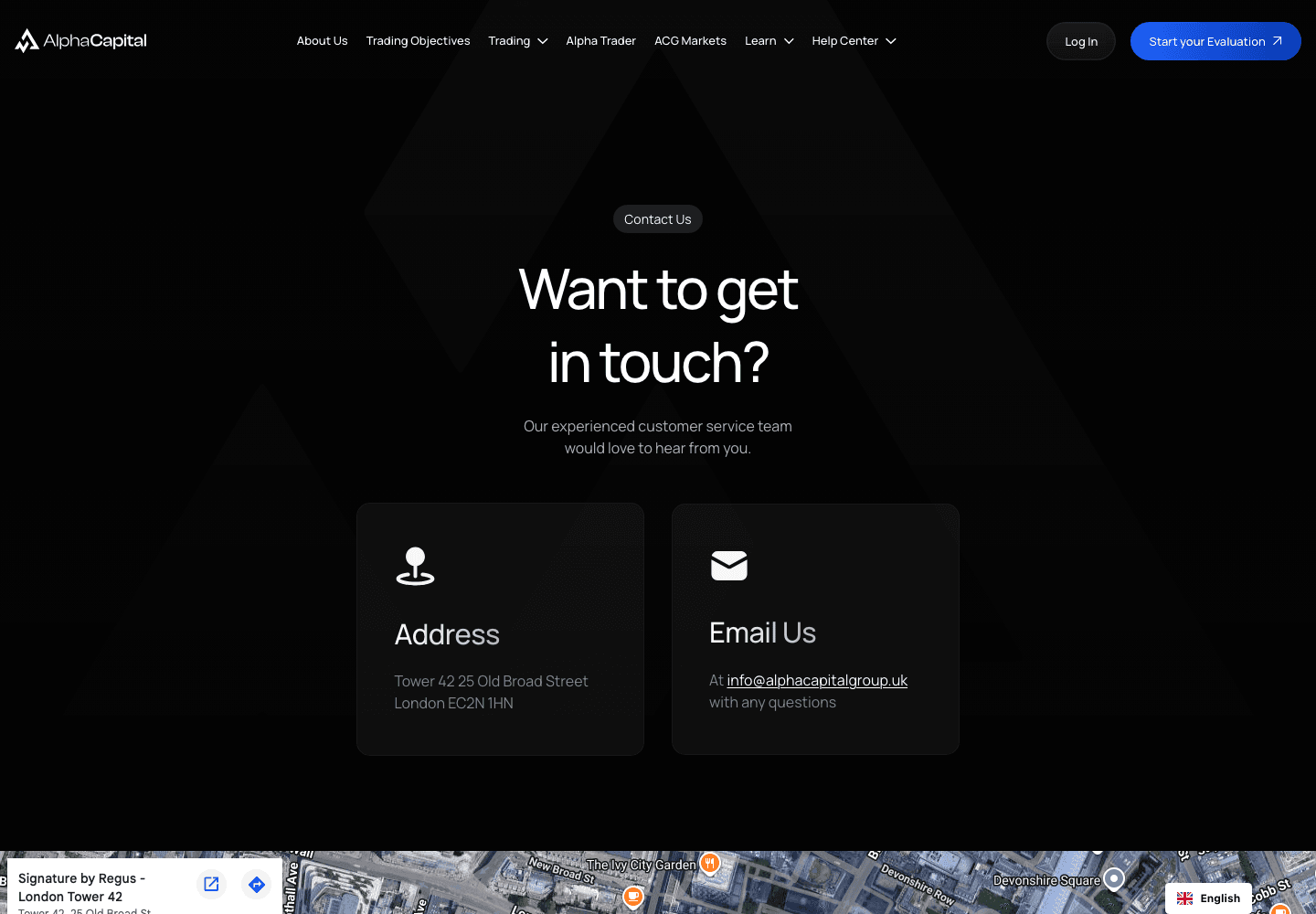 Alpha Capital Group contact page captured from a UK exit on 29 July 2026
