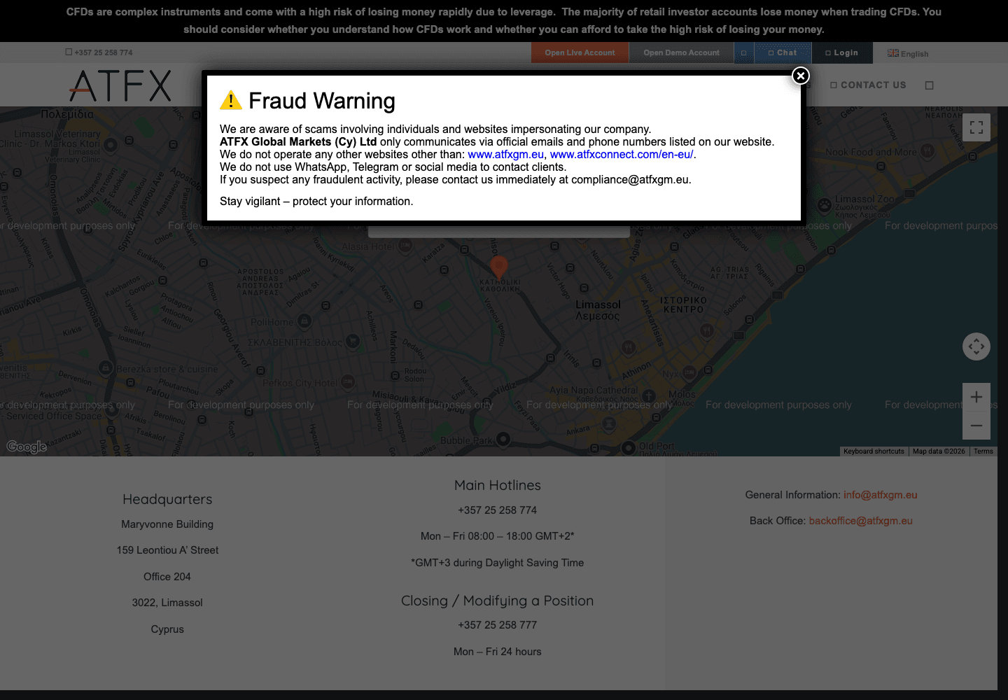 ATFXGM contact and support page
