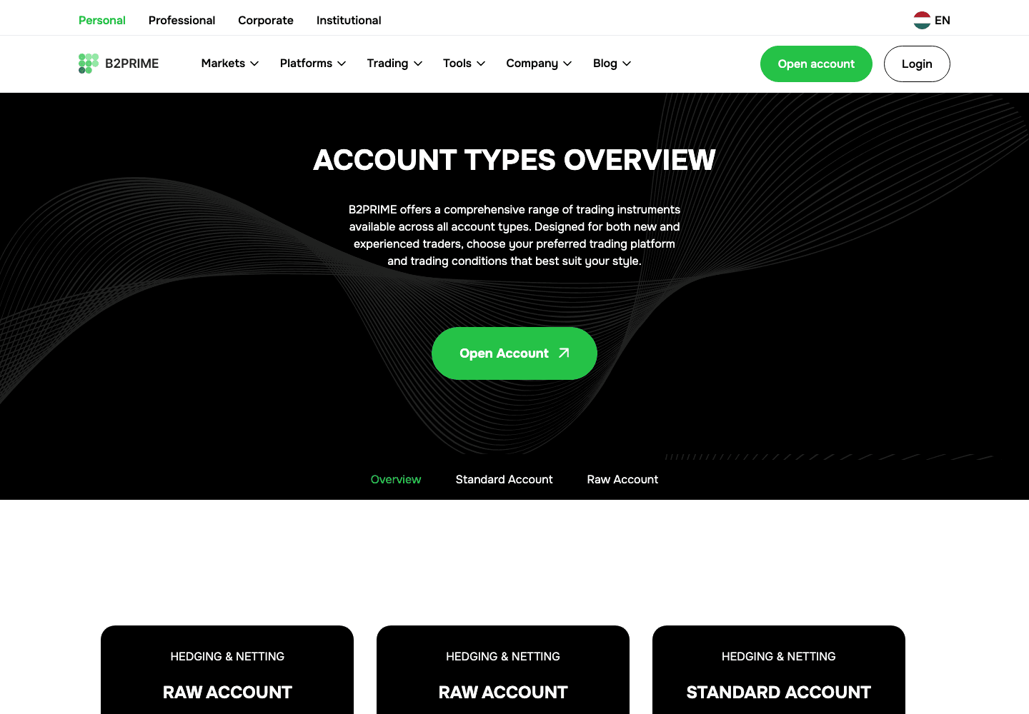 B2Prime account types and pricing