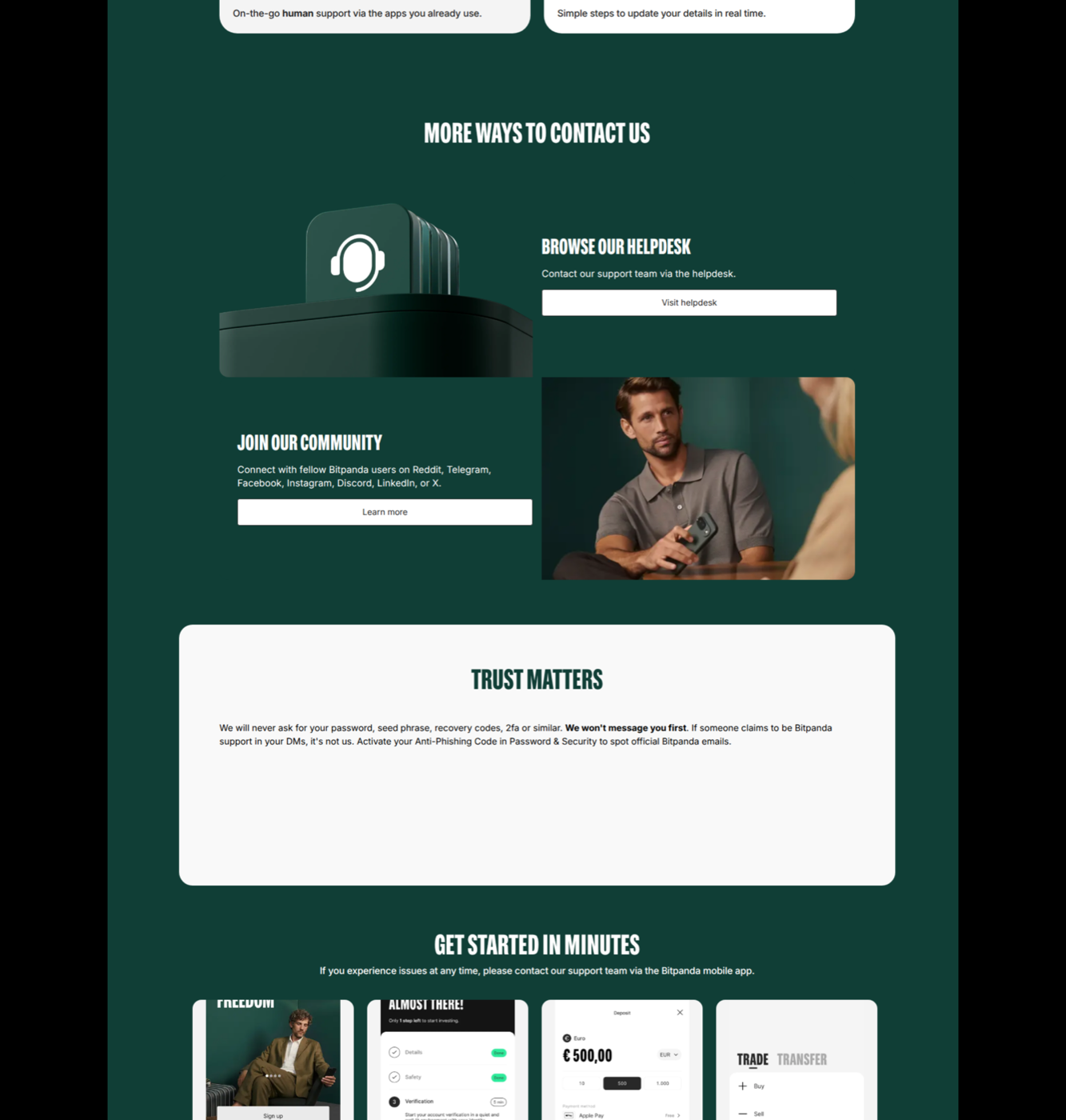 Bitpanda's support page, served to a German exit