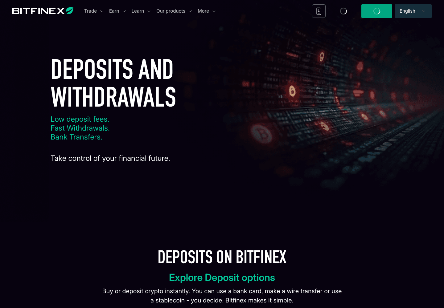 The Bitfinex deposits and withdrawals page, fetched through a Singapore exit on 12 August 2026 and rendered locally.