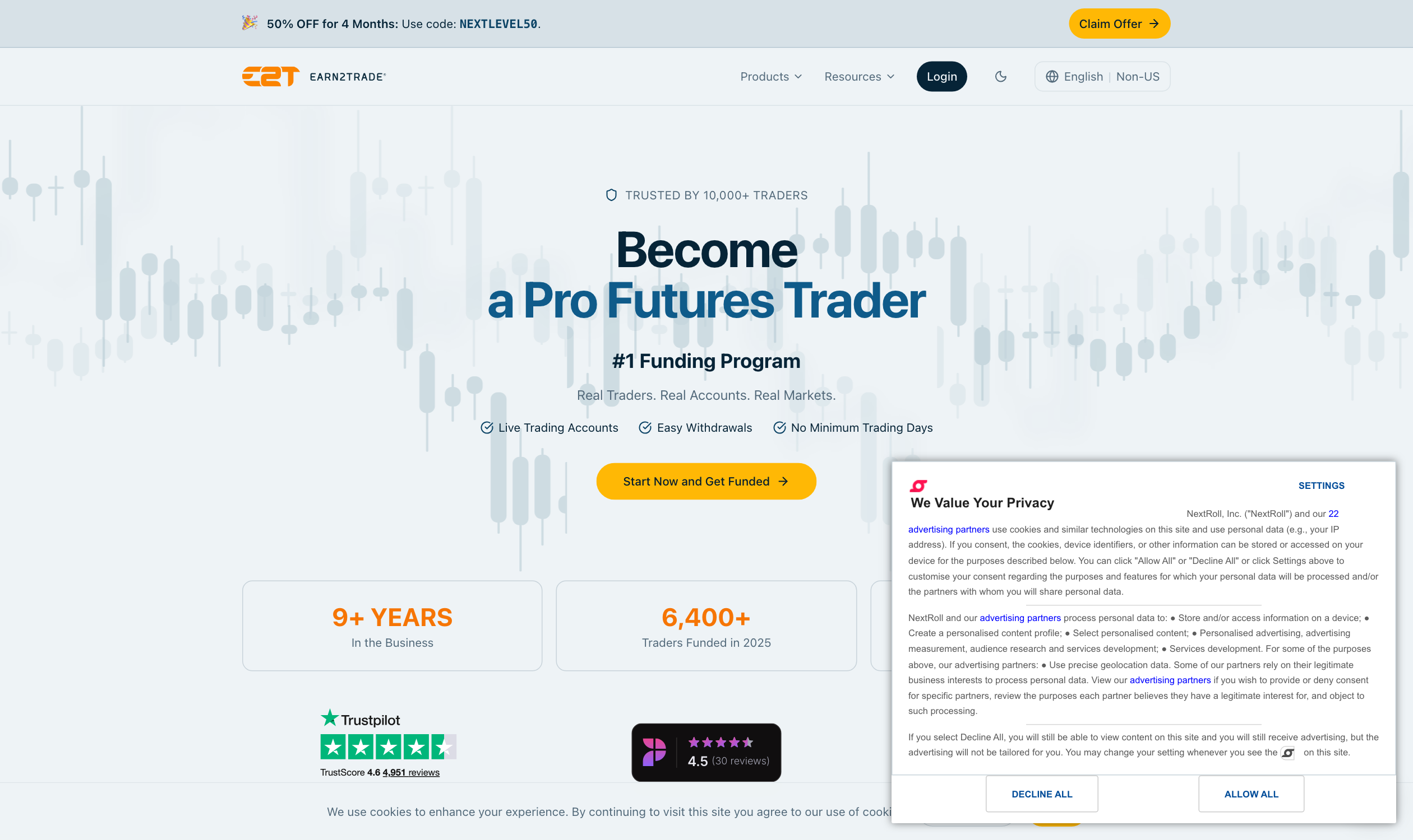 Earn2Trade homepage