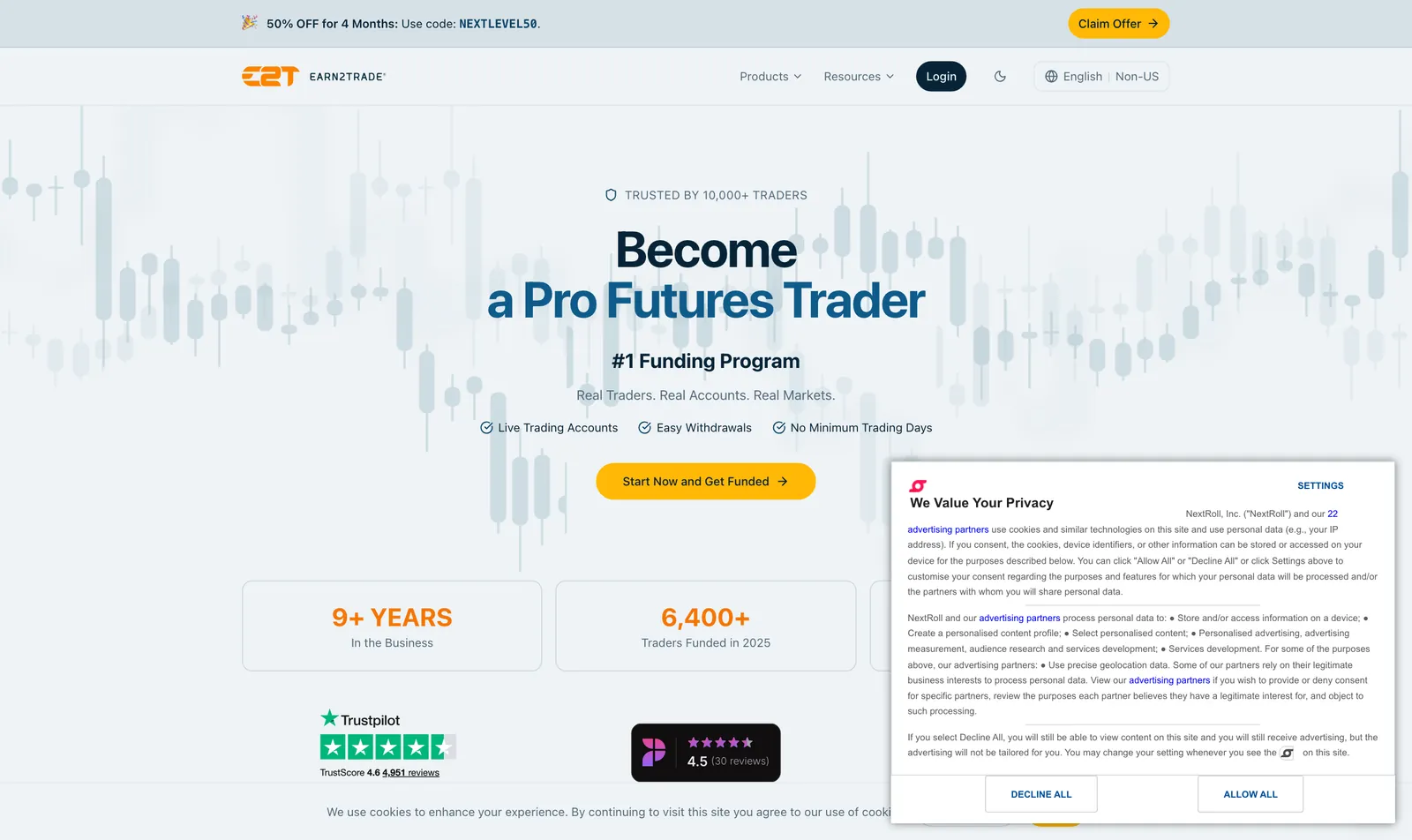 Earn2Trade homepage