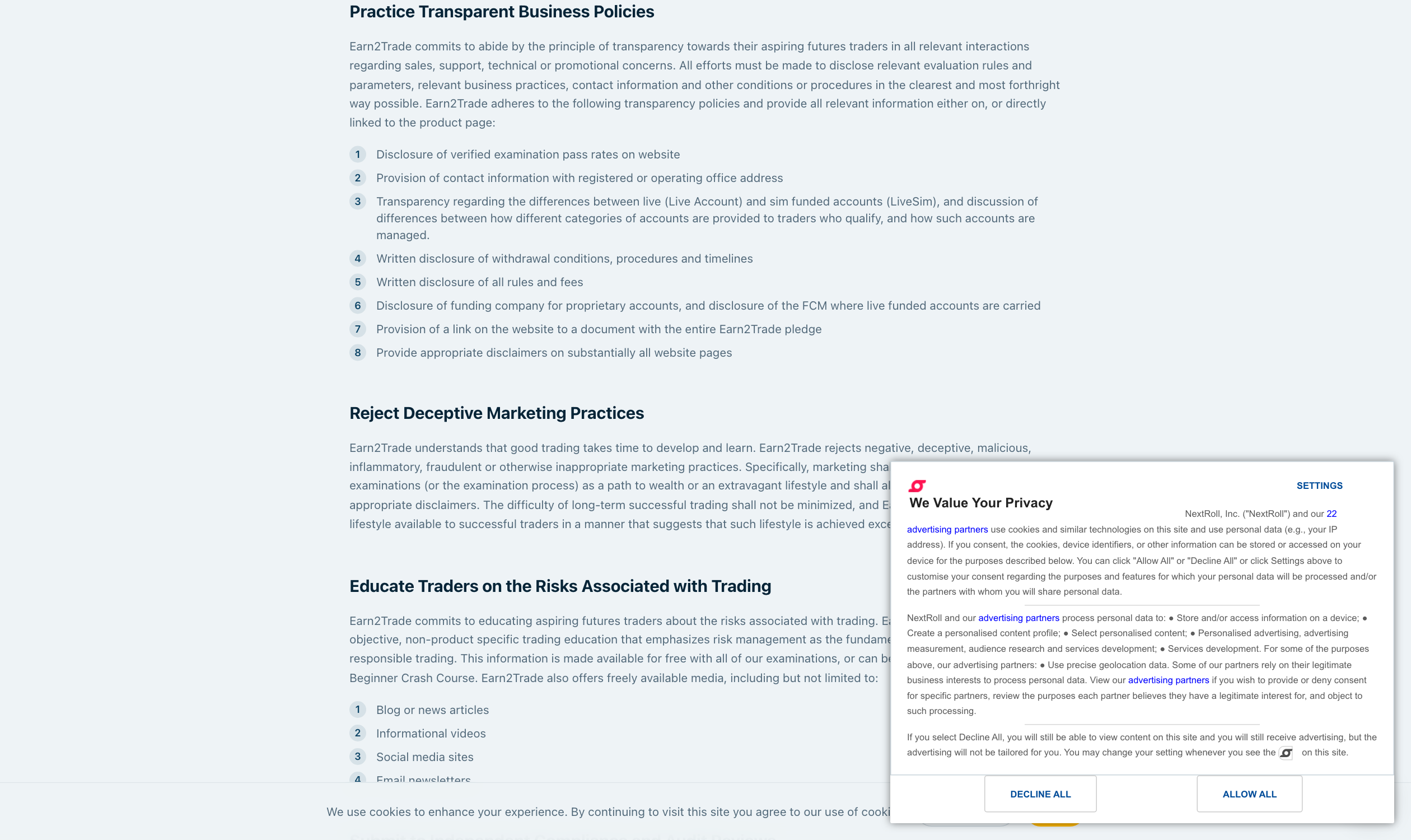 Earn2Trade Pledge transparency commitments