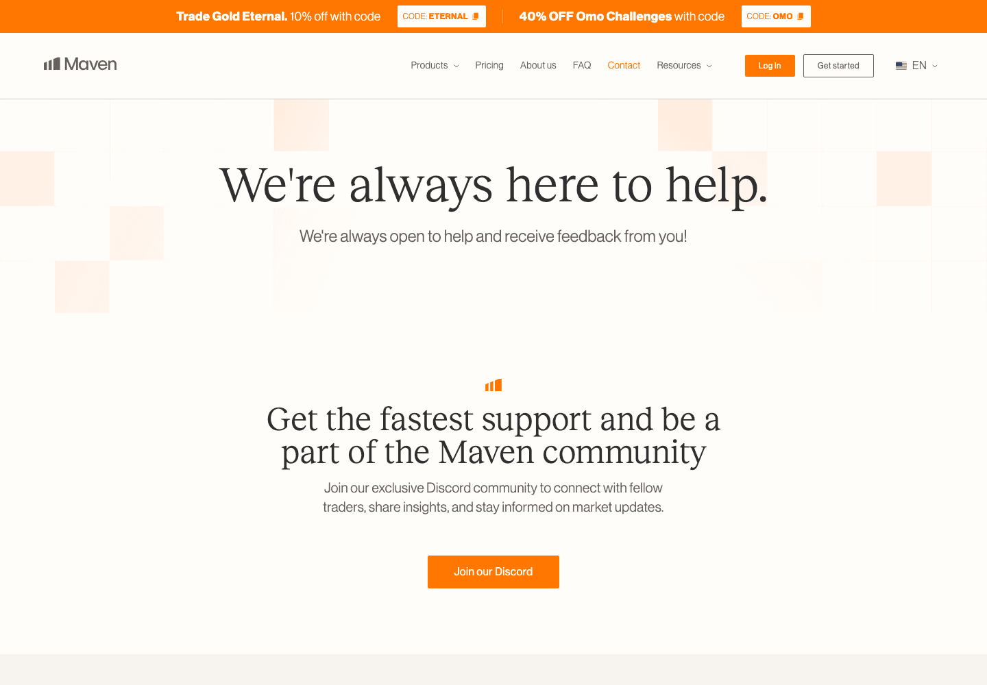 Maven Trading contact and support page