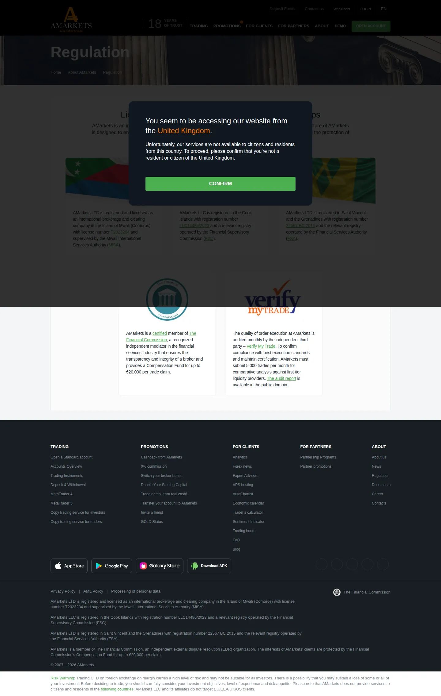 AMarkets AU legal page as we captured it