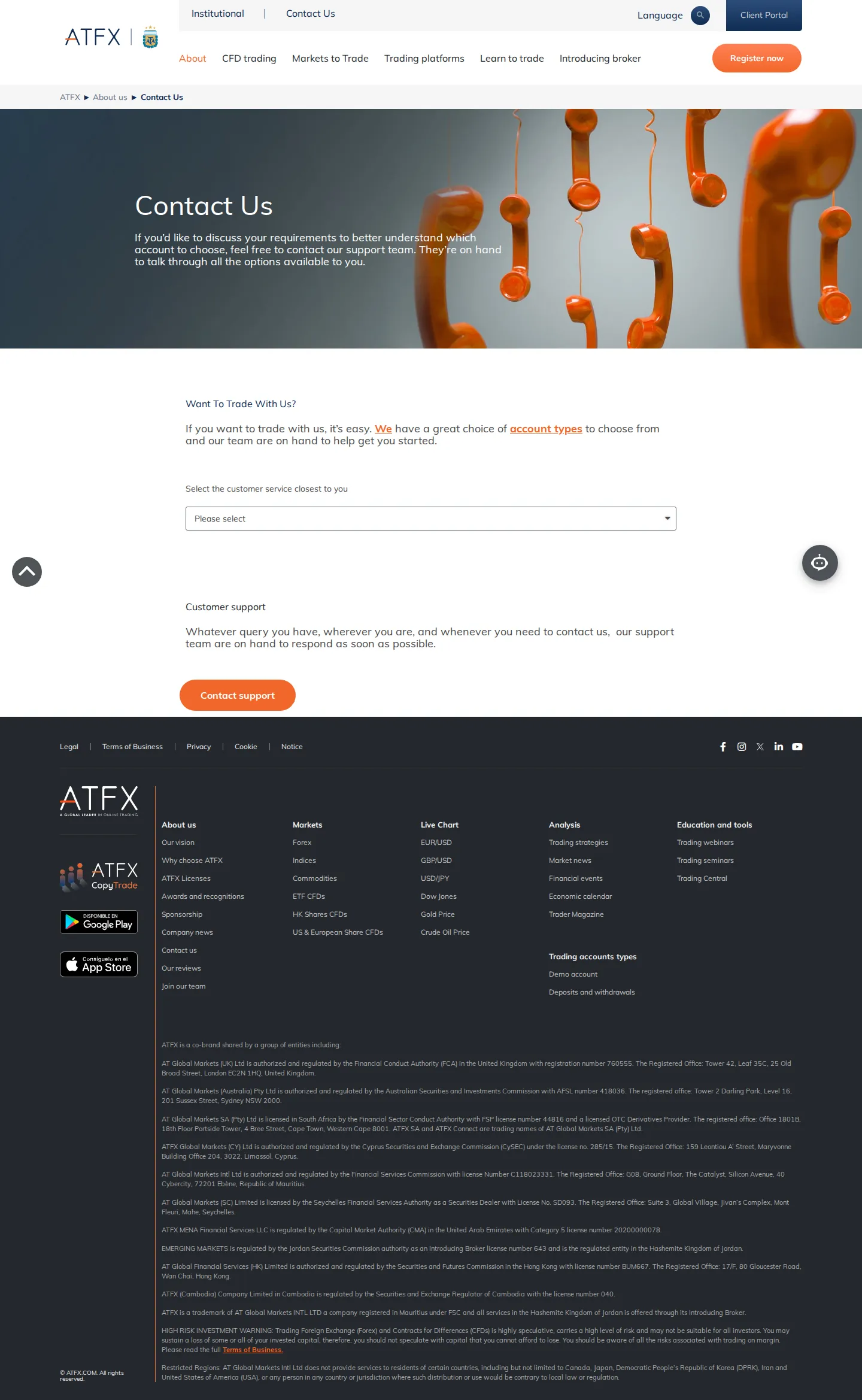 ATFX AE contact page as we captured it