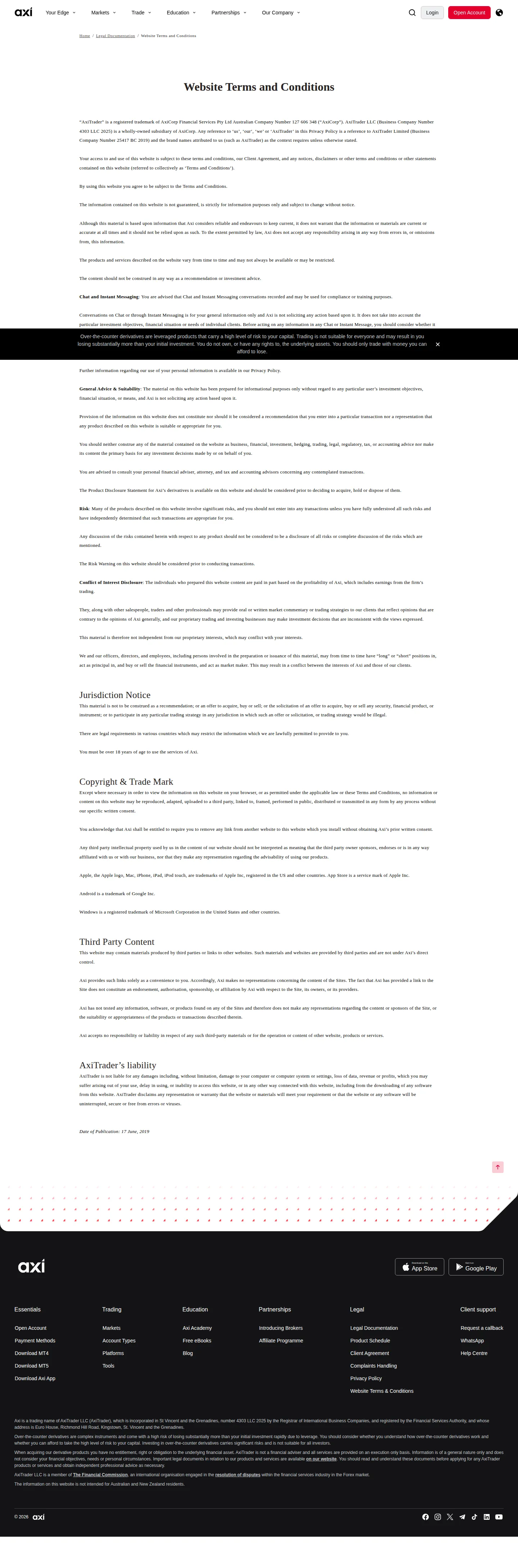 Axi AE terms page as we captured it