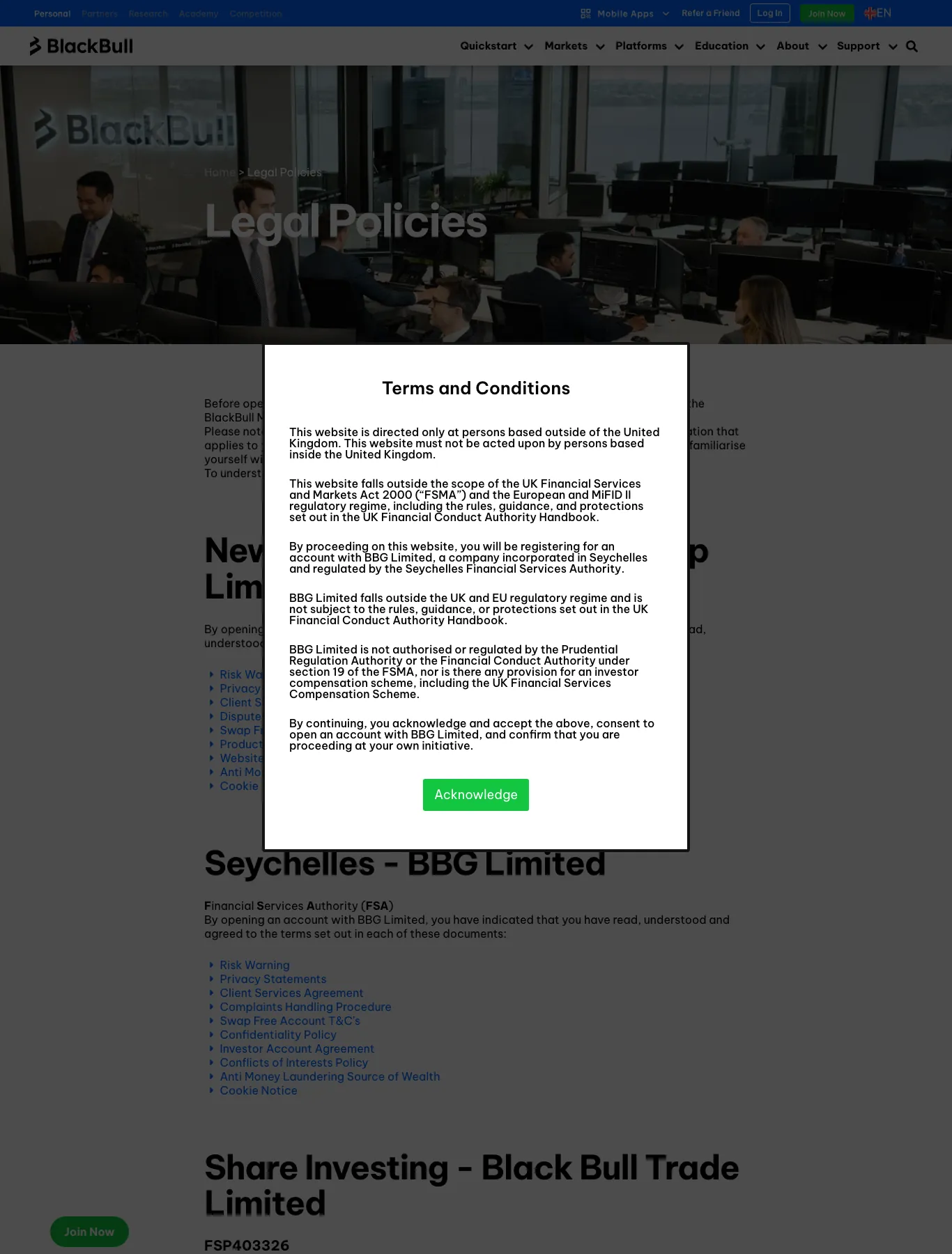 Blackbull Markets live-legal page as we captured it