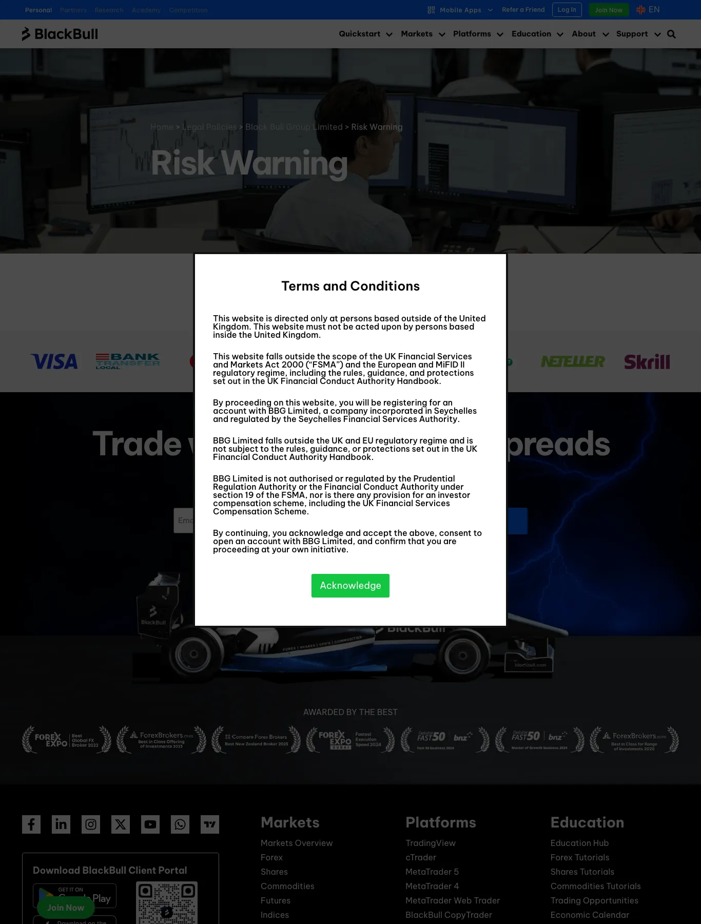 Blackbull Markets live-risk page as we captured it