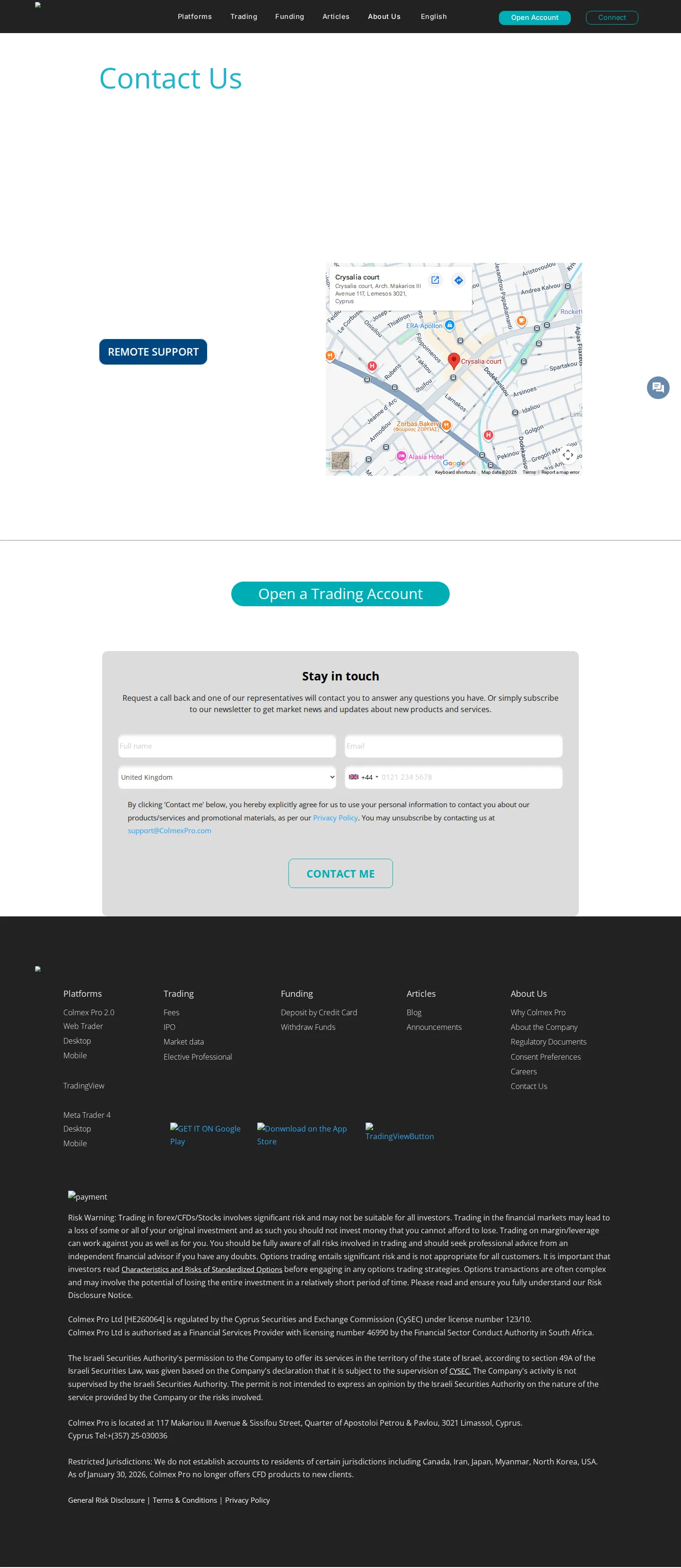 Colmex Pro AE contact page as we captured it