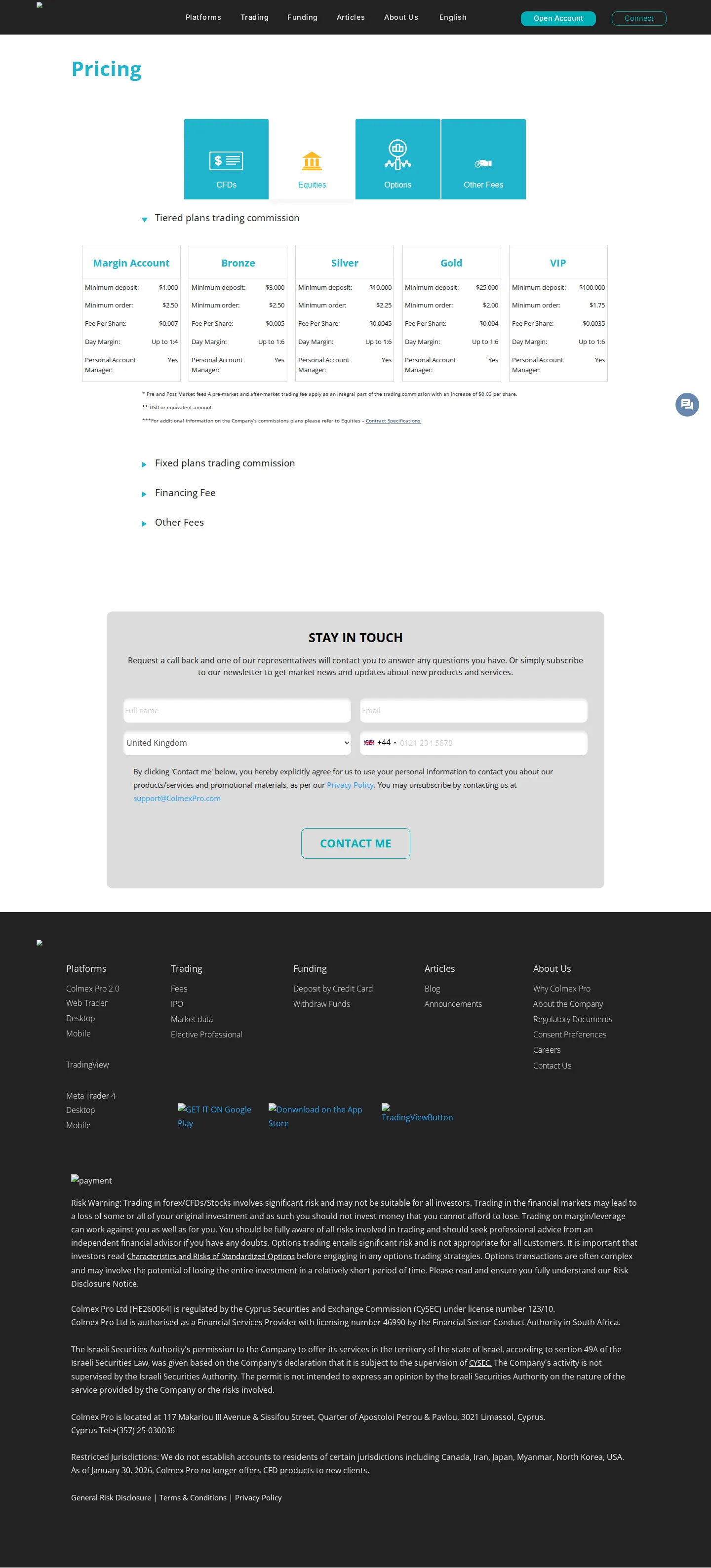 Colmex Pro AE fees page as we captured it