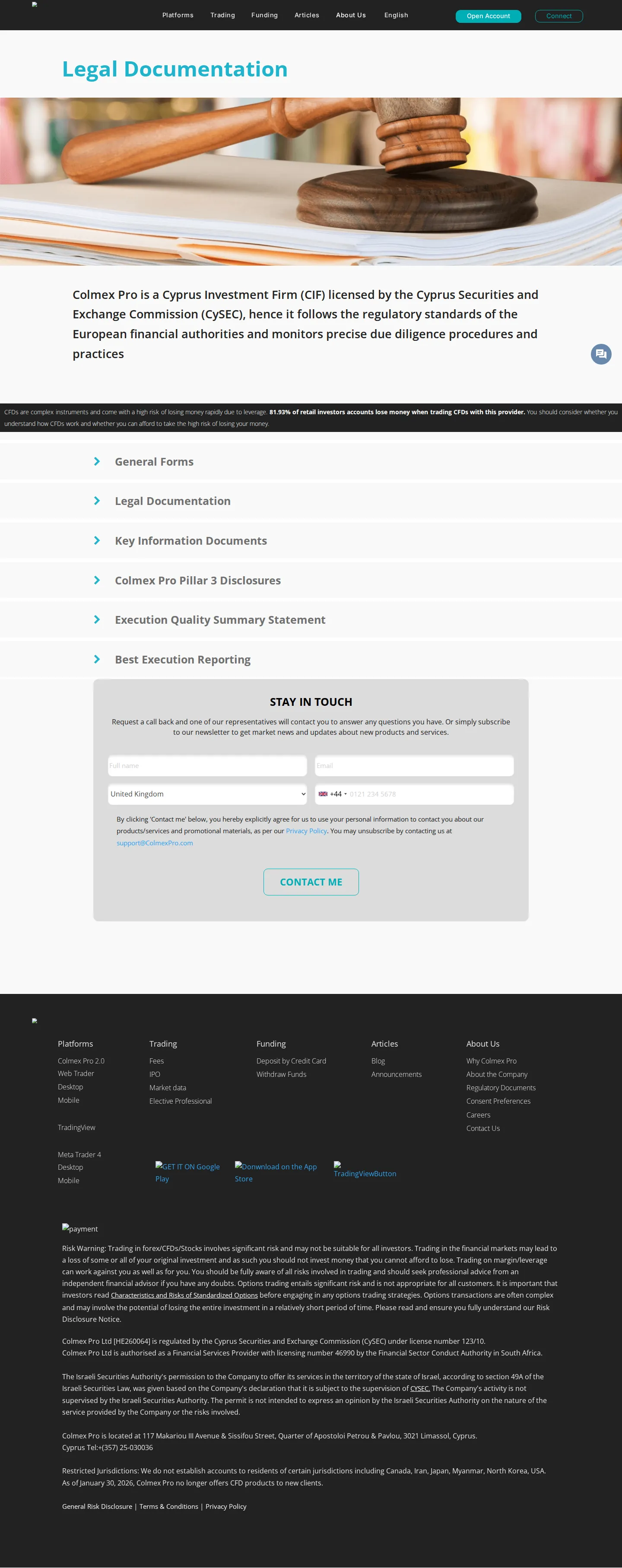 Colmex Pro AE legal page as we captured it