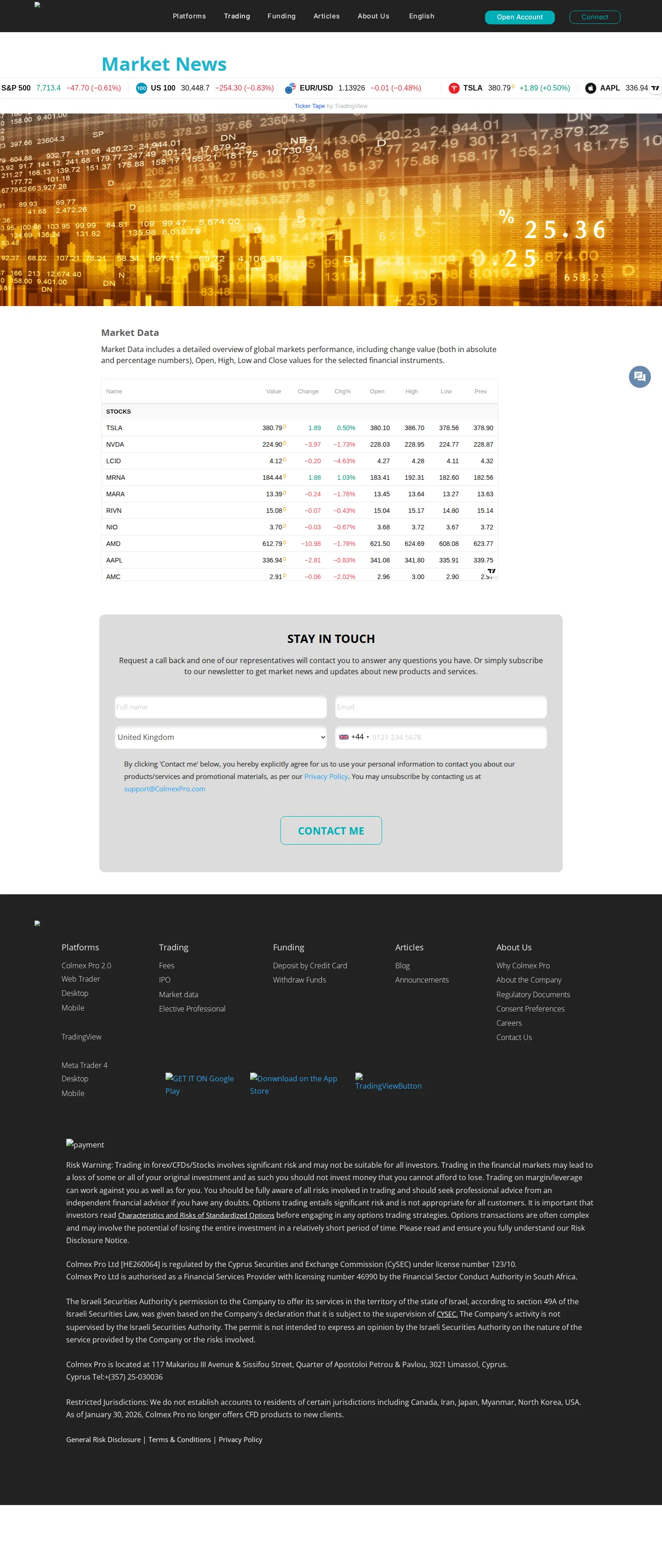 Colmex Pro AE markets page as we captured it