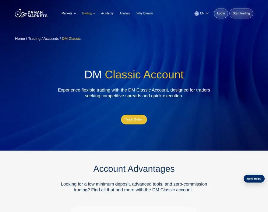 Daman Markets AE accounts page as we captured it