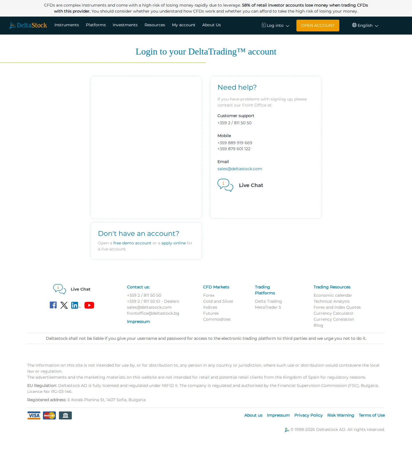 DeltaStock AE accounts page as we captured it