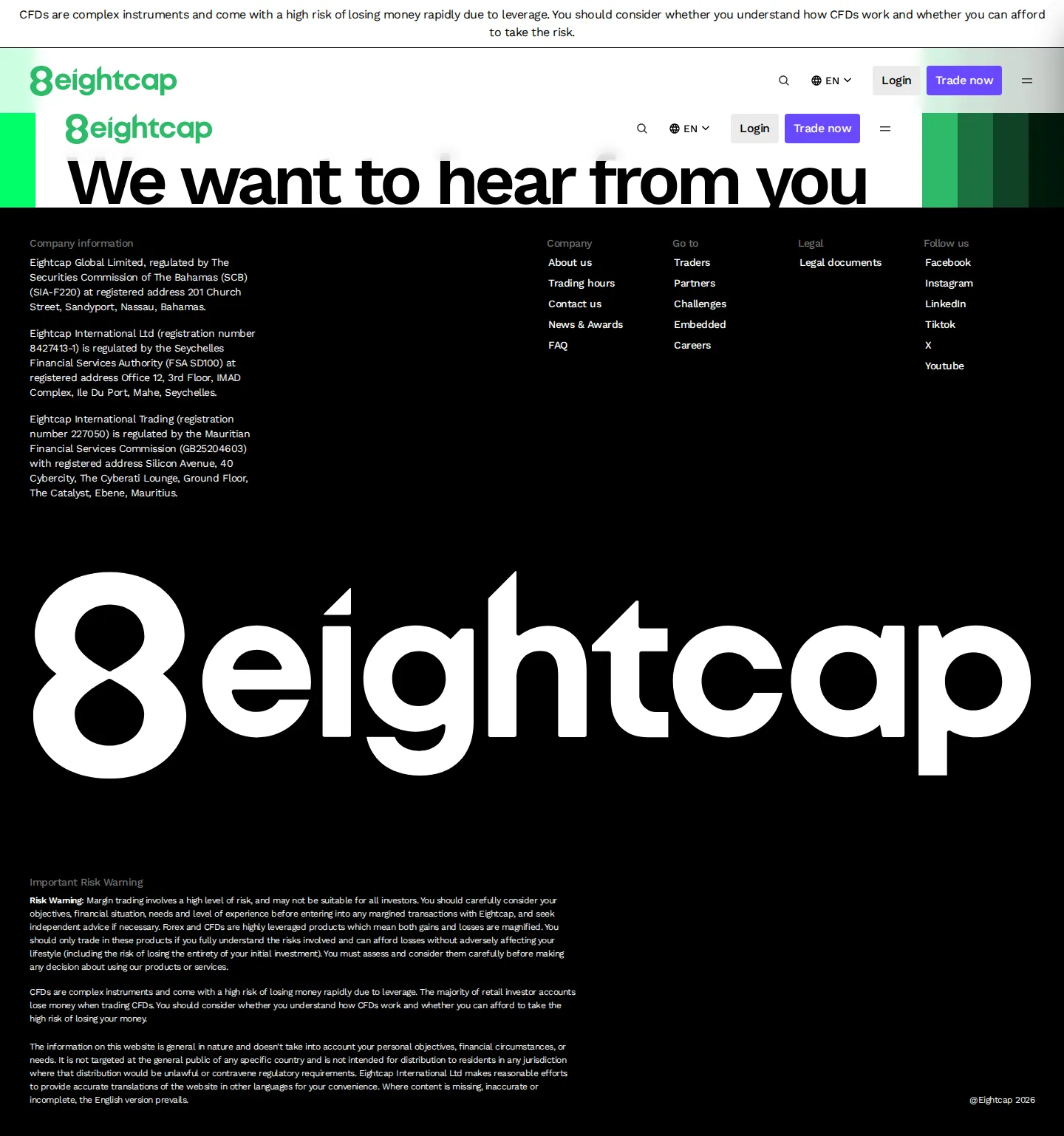 Eightcap AE contact page as we captured it