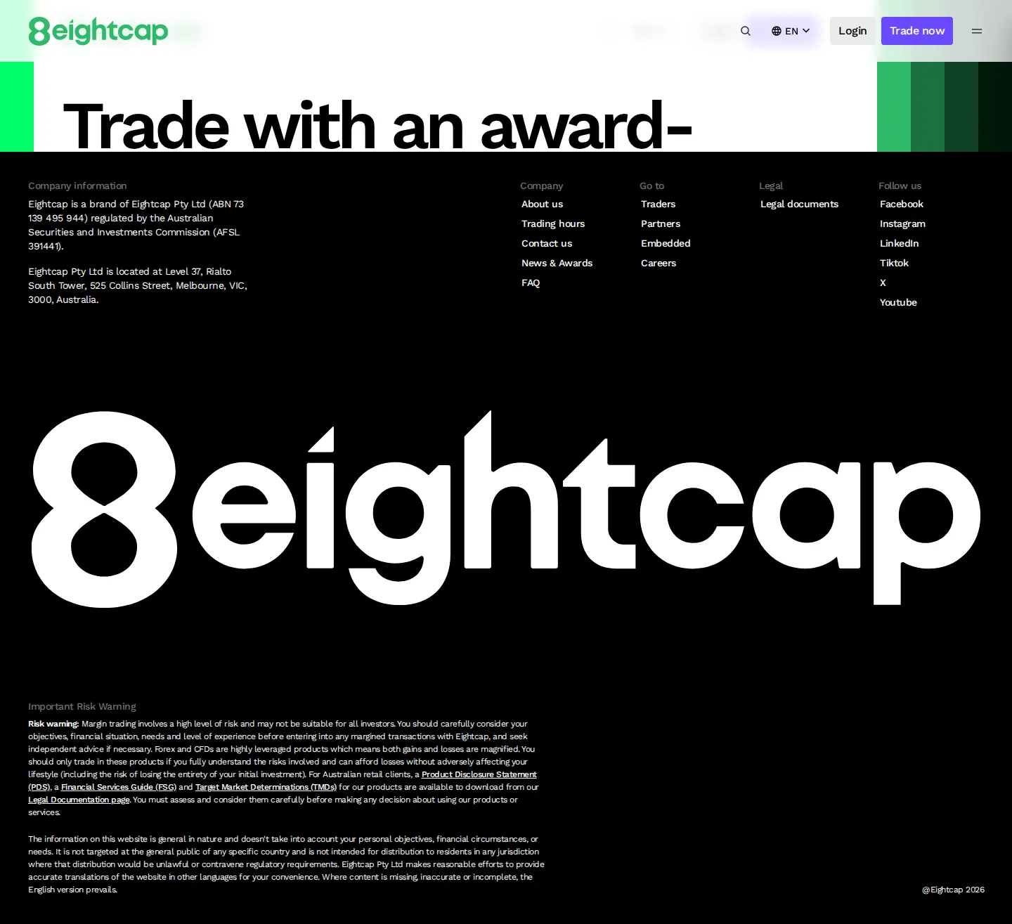 Eightcap AU root page as we captured it