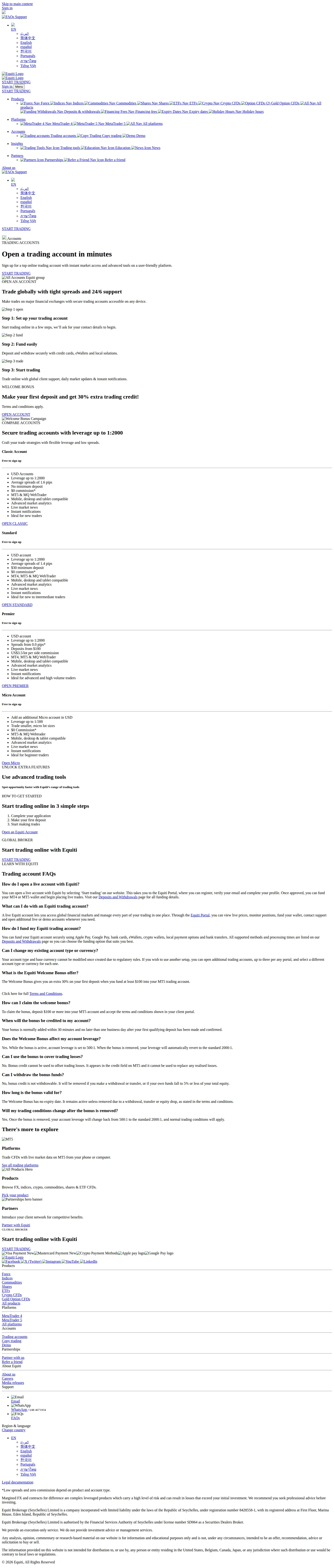 Equiti AE accounts page as we captured it