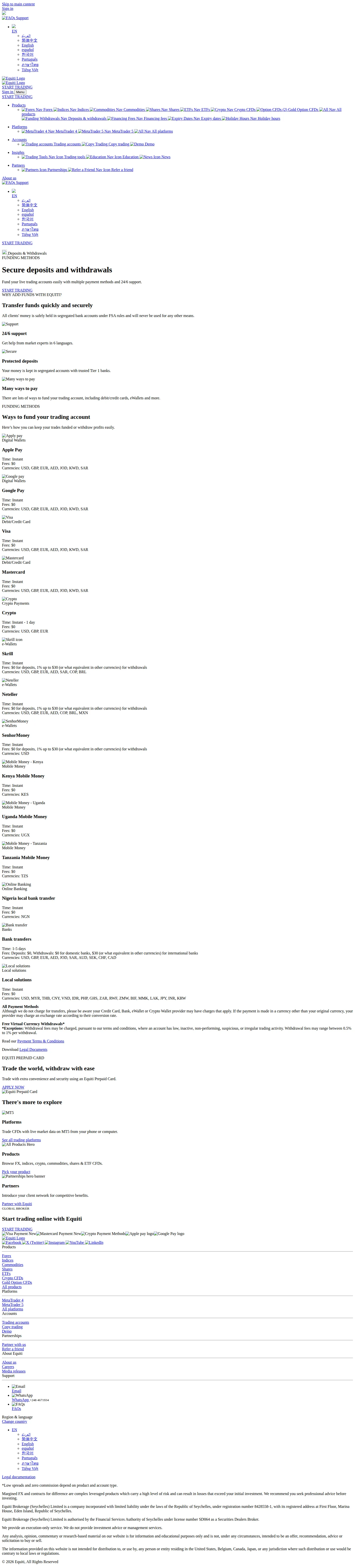 Equiti AE fees page as we captured it