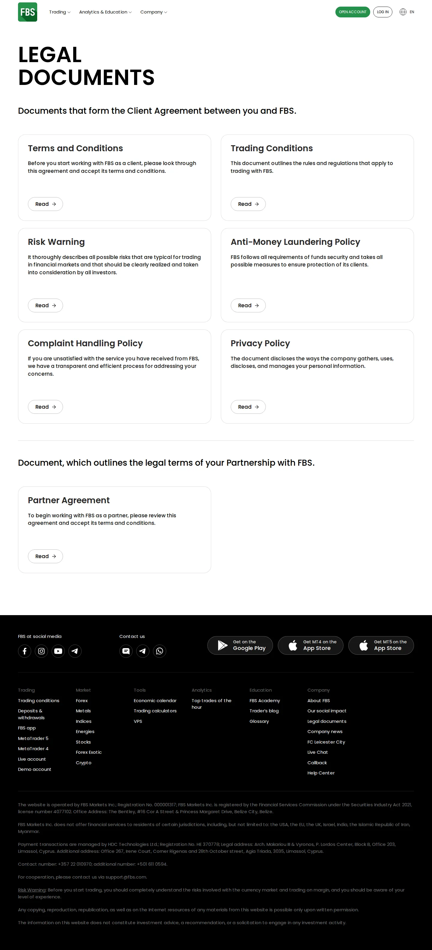 FBS AE legal page as we captured it