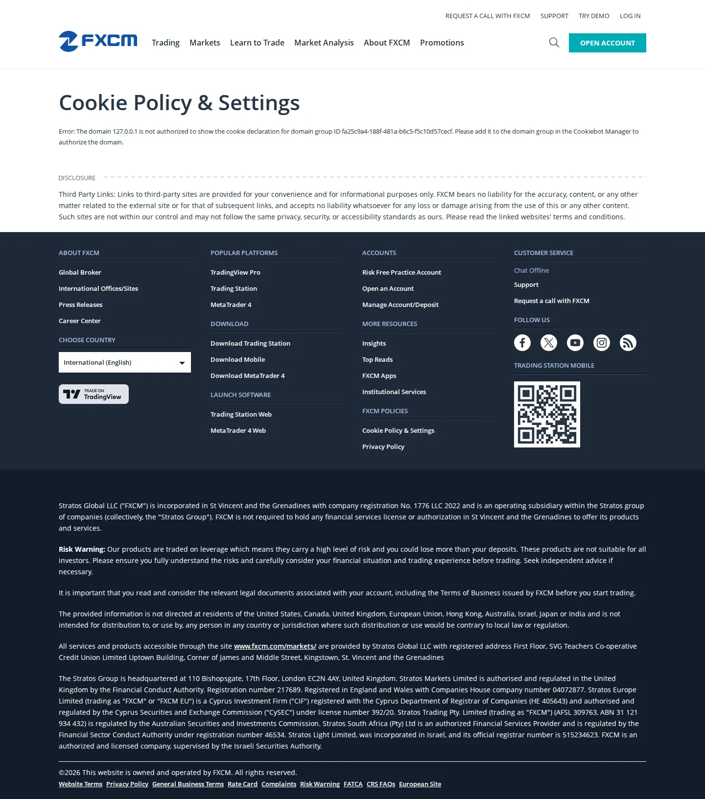 FXCM AE legal page as we captured it