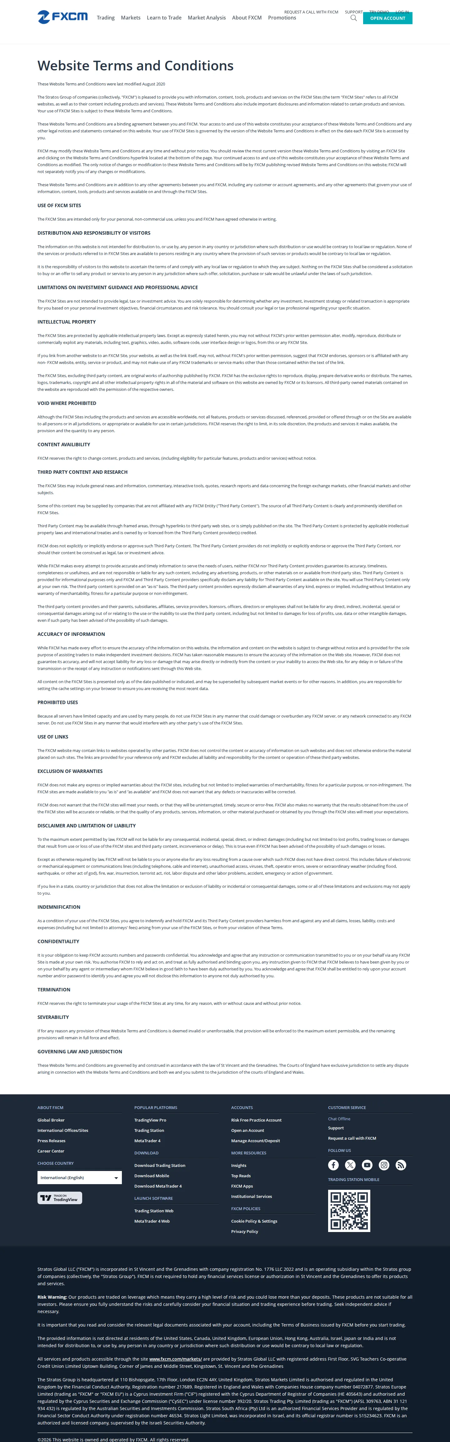 FXCM AE terms page as we captured it